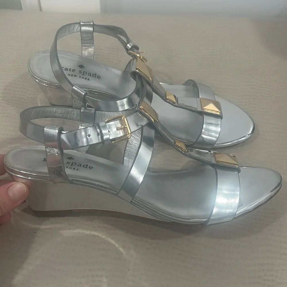 Kate Spade New York Silver Sandals with Gold Accents - Picture 12 of 13
